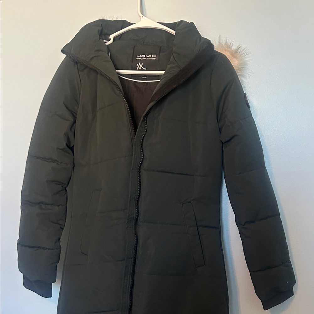 Noize Black Puffer Jacket with Fur Trim